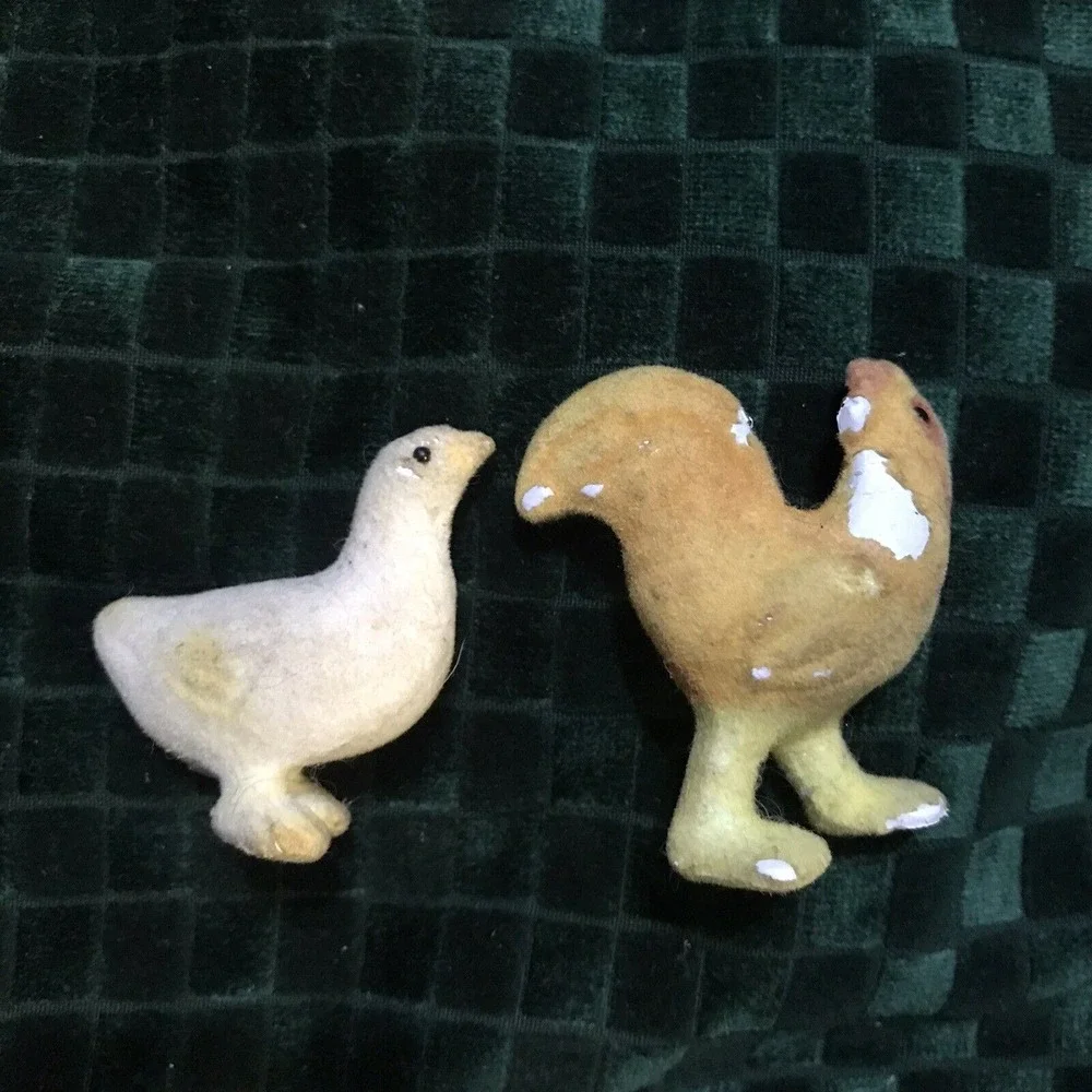 Unbranded Vintage Flocked Figurines White Bird and Brown Squirrel Mid Century